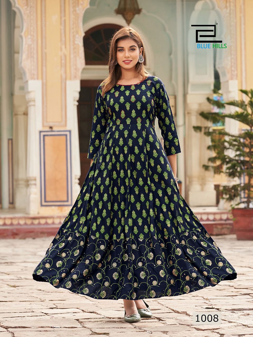 Blue Hills Rani 1 Rayon Printed Ethnic Wear Long Anarkali Kurti Collection